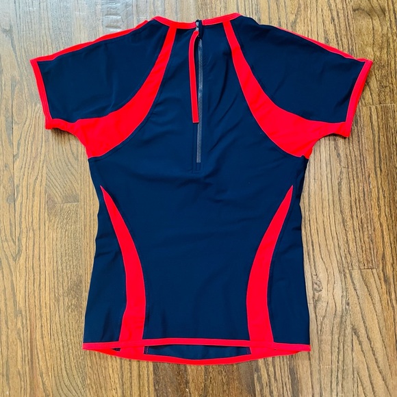 Tory Burch Sport Red and Navy Swimwear Set with Rash Guard - Picture 5 of 6
